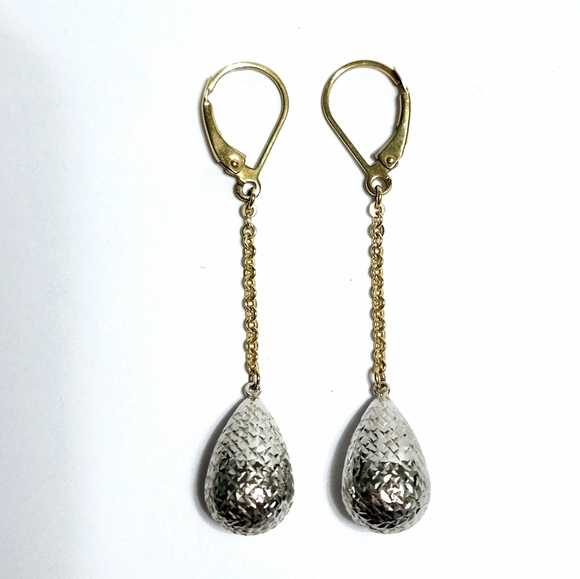 10K Gold Two tone Dangle Earrings - Picture 9 of 11